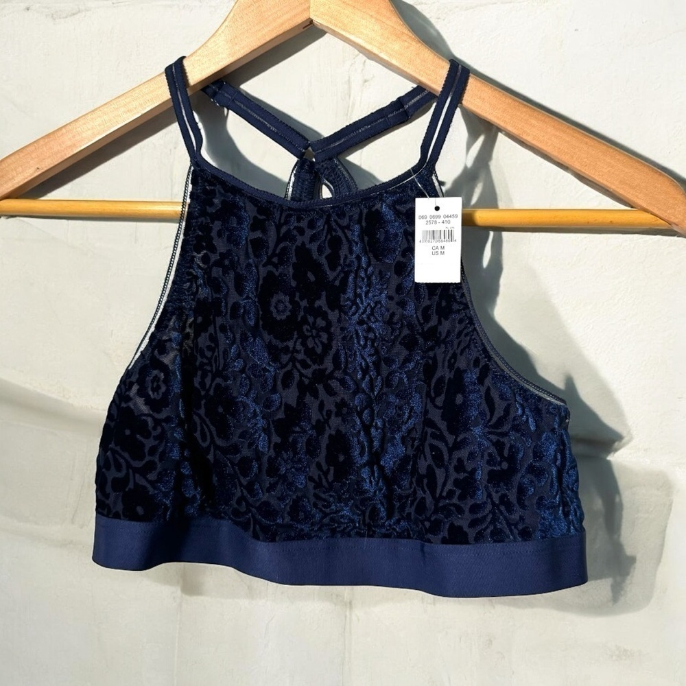 NWT AERIE  NAVY BLUE VELVET TEXTURED BRALETTE M